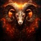 Aries with a ram flames, generative ai, horoscope zodiac sign