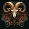 Aries zodiac sign, illustration. Ram head closeup, vibrant portrait. Beautiful art of an animal zodiac sign. Horoscope and