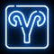 Aries zodiacal sign outlined glowing blue neon background image