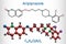 Aripiprazole, neurotransmitter, atypical antipsychotic drug  molecule. Structural chemical formula and molecule model