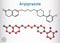 Aripiprazole, neurotransmitter, atypical antipsychotic drug  molecule. Structural chemical formula and molecule model. Sheet of