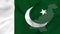 Arising map of Pakistan and waving flag of Pakistan with star and crescent in background.
