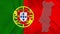 Arising map of Portugal and waving flag of Portugal in background, coat of arms