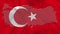 Arising map of Turkey and waving flag of Turkey with star and crescent in background.