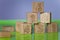 Arithmetic, mathematic, learning concept, numbers background with wooden cubes. Shallow Depth of Field