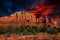 Arizona, Cathedral mountain landscape, blazing red skies and desert floor