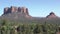 Arizona, Sedona, A distance view of Courthouse Butte on left and Bell Rock on the right