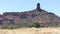 Arizona, Sedona, A view of Chimney Rock and the mountain it sits on, with tree and bushes