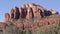 Arizona, Sedona, A zoom in on rock formation in Sedona with trees and desert landscape