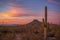 Arizona Sunset Sky With Desert Butte & Cactus