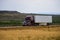 Arizona, USA - May, 2020: Beautiful truck on the road on a background of nature. American cargo.