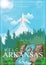 Arkansas american travel banner. Natural state. Arkansas poster with airplane