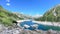 Arlhoehe - A group of goats standing at the shore of an artificial lake in Austria