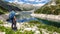 Arlhoehe - A man enjoying a sunny day at the Alpine lake