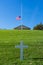 Arlington National Cemetery JFK Memorial American Flag White Cross Green Hill Blue Sky