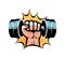 Arm with dumbbell. Gym club logo. Vector illustration