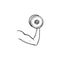 Arm with dumbbell hand drawn outline doodle icon.