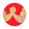 Arm wrestling hands round icon. vector illustration