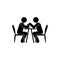 arm wrestling icon, stick figure pictogram man, isolated human silhouettes sitting