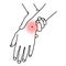 Arm wrist pain medical poster. Red spot place of ache location. Osteoarthritis, repetitive stress injury.