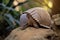 armadillo rolling up, in defensive position near camera