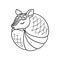 Armadillo sleeping and rolled up into a ball cartoon outline vector illustration