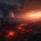 Armageddon concept. Burning abandoned ruined earth by people, pollution, war, nuclear weapons with climate change and environment