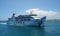 Armas Ferry approaching Corralejo Fuerteventura with Bow door opening.