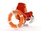 Armchair character holding life buoy