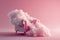 An armchair with clouds. Fluffy cloud around soft armchair. Peaceful place for meditation and thinking. Dreaming, mental health,