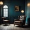 Armchair design idea for office building floor in the style of vintage cinematic atmospheric and moody industrial