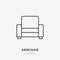 Armchair flat line icon. Apartment furniture sign, vector illustration of living room chair. Thin linear logo for