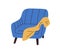 Armchair with throw blanket on armrest. Cozy trendy chair design in retro mid-century style. Lounge seat with wood legs
