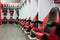 Armchairs in the locker room for soccer players at the Giuseppe Meazza or San Siro stadium, built in 1925