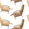 Armchairs seamless pattern. Lounge chair, brown recliner chair isolated on transparent background, psychiatrist chair