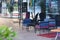 Armchairs and table at the entrance of the hotel