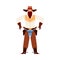 Armed cowboy or bandit in bandana and hat, flat vector illustration isolated.