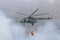 Armed forces helicopter putting out the fire from the explosion of the oil, Matanzas, Cuba