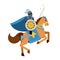 Armed knight riding horse medieval character, colorful Illustration