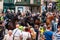 Armed mounted police forces standing at the beginning of Pride parade on Gedimino street. Event celebrating lesbian, gay, bisexual