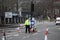 An armed police officer stands guard near Westminster Bridge and