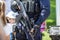 Armed policeman holding a rifle dressed in his uniform