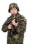 Armed soldier pointing m16. Upperhalf