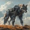 armed war gray wolf mechanical robot warrior.Generative Ai