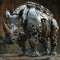 armed war rhinoceros mechanical robot warrior.Generative Ai