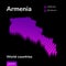 Armenia 3D map. Stylized neon isometric striped vector Map of Armenia is in violet colors on black background