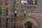 Armenia, Echmiadzin, September 2021.  Armenian workers on the scaffolding of the renovated cathedral.