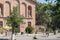 Armenia, Echmiadzin, September 2021. Sculptures on the square near the Museum of Modern Art.