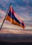 Armenia flag, Armenian flag waving on sky at dusk