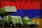 Armenia heavy military armored vehicles concept on the national flag background. 3d Illustration
